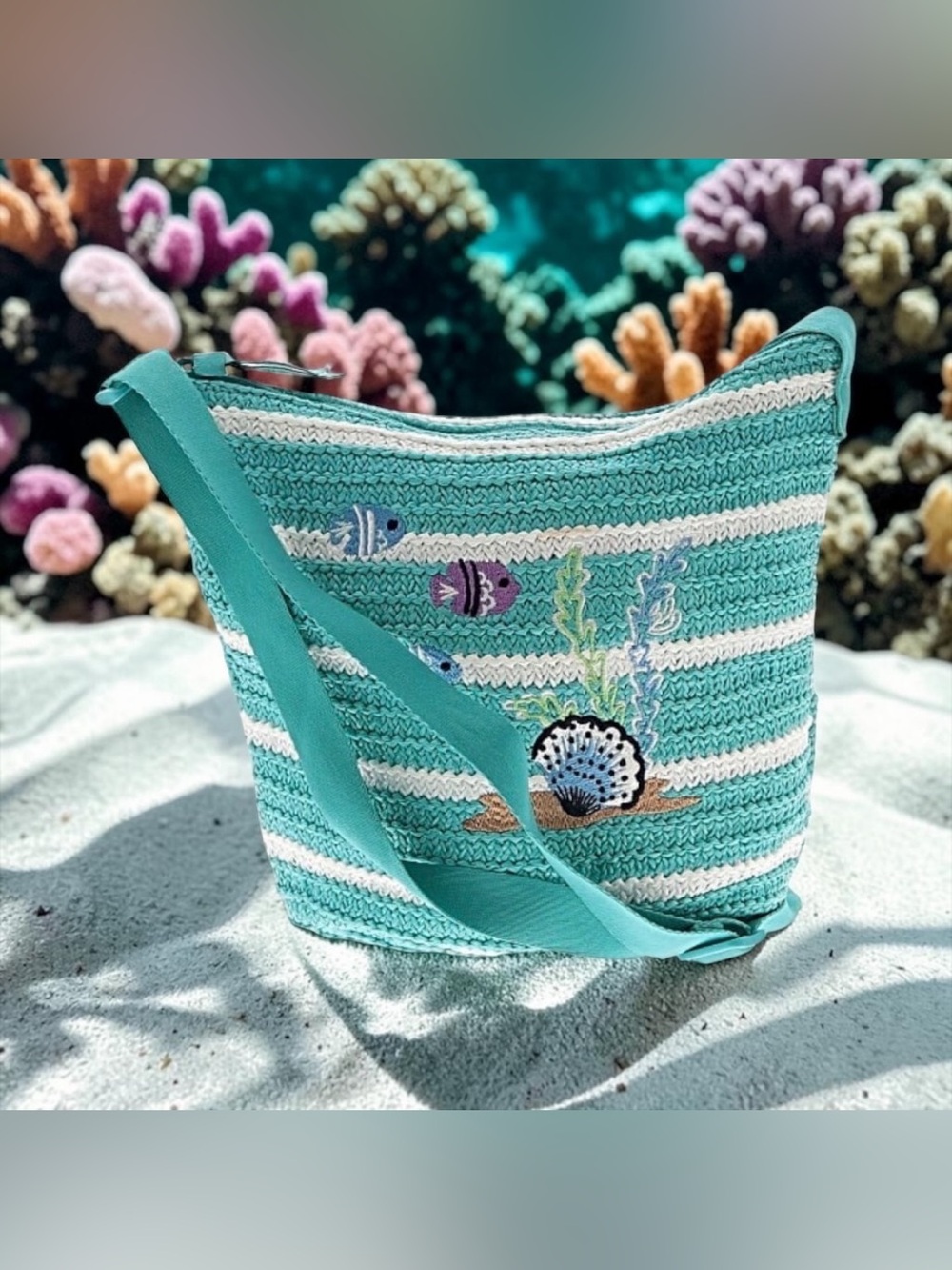 🪸🐠VERA BRADLEY🪸🐠Antilles Treasure Straw Bucket Crossbody Bag/NWOT